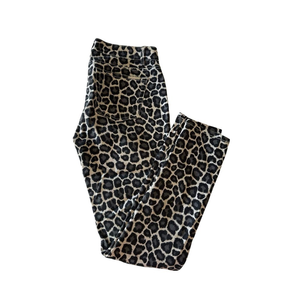 Michael Kors Leopard‎ Print Skinny Jeans Black Grey Silver Zip Pants Womens 2